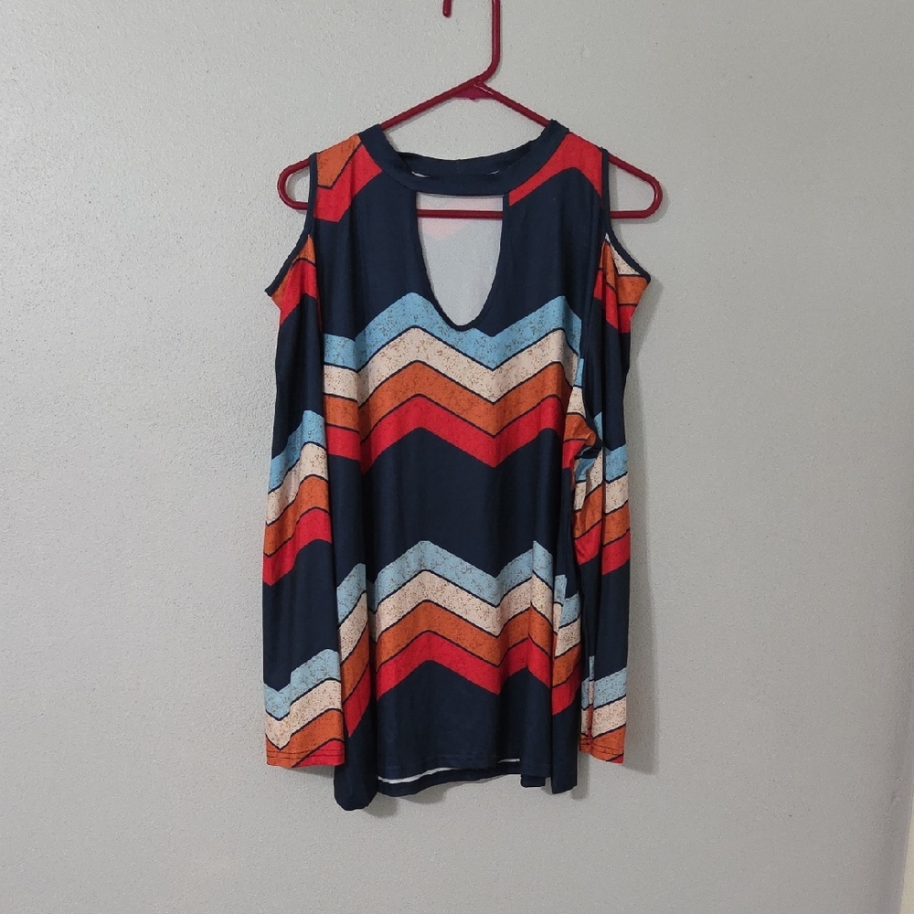 Vibrant Chevron Cold Shoulder Blouse